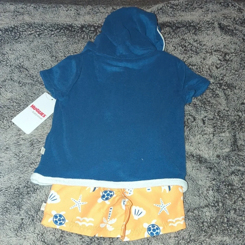 HUGGIES Babywear Hooded Swim Shirt and Shorts Set 9M NWT